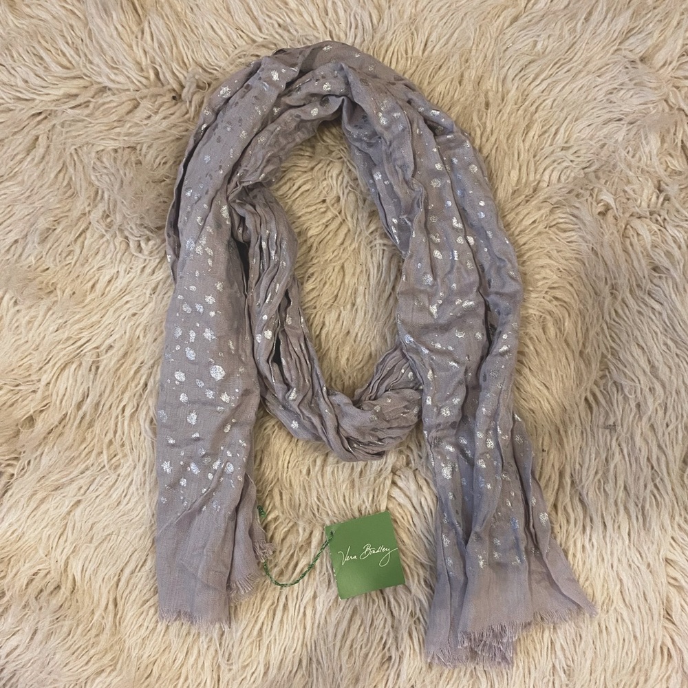 New with tags Vera bradley fringe scarf in silver and gray